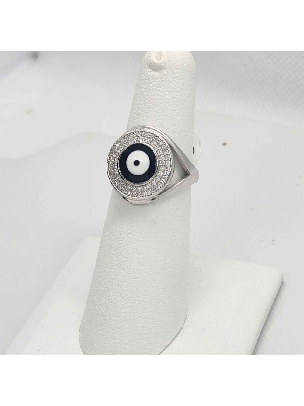 Evil Eye Sterling Silver Ring – Black Enamel Protection Charm for Men & Women - Picture 4 of 6